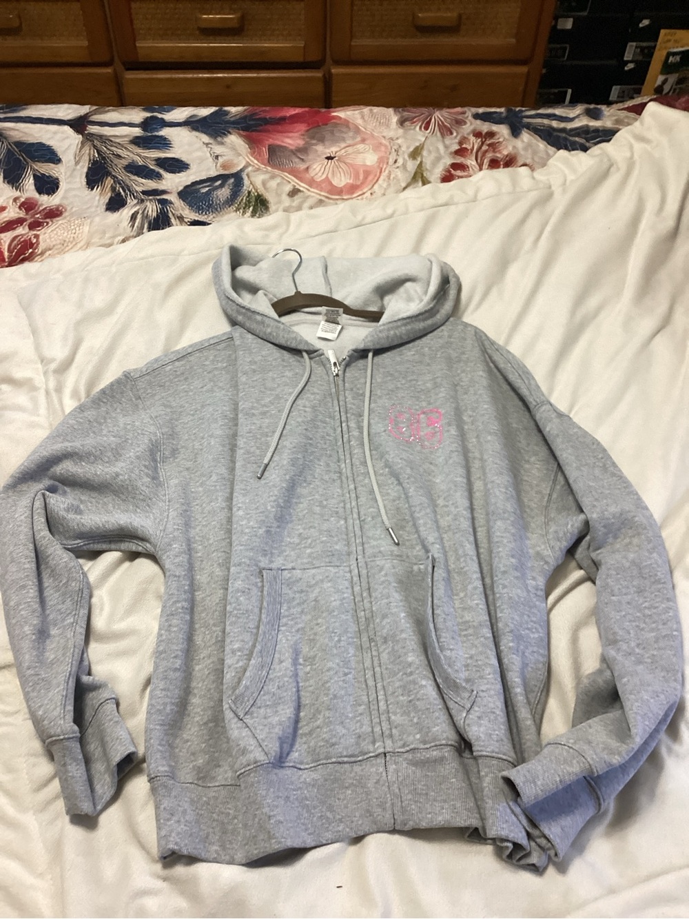 Victoria's Secret Light Gray Zip Hoodie with Pink Logo